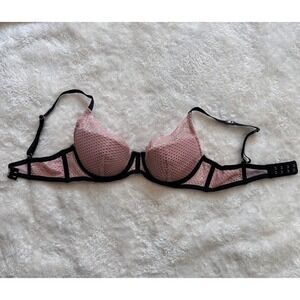 Victorias Secret Lightly Lined Plunge Bra Pink Black Lace 34B 399529-KR3‎
